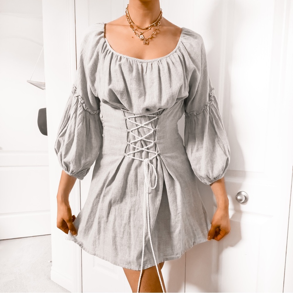 ★Free People Grey Front Tie Corset Dress★